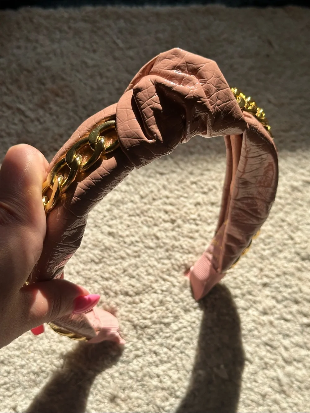 Kitsch Light pink leather chain knot headband